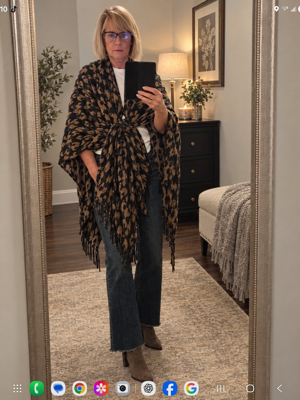 Candie's Leopard-Print Fringe Wrap Cape in Brown and Black